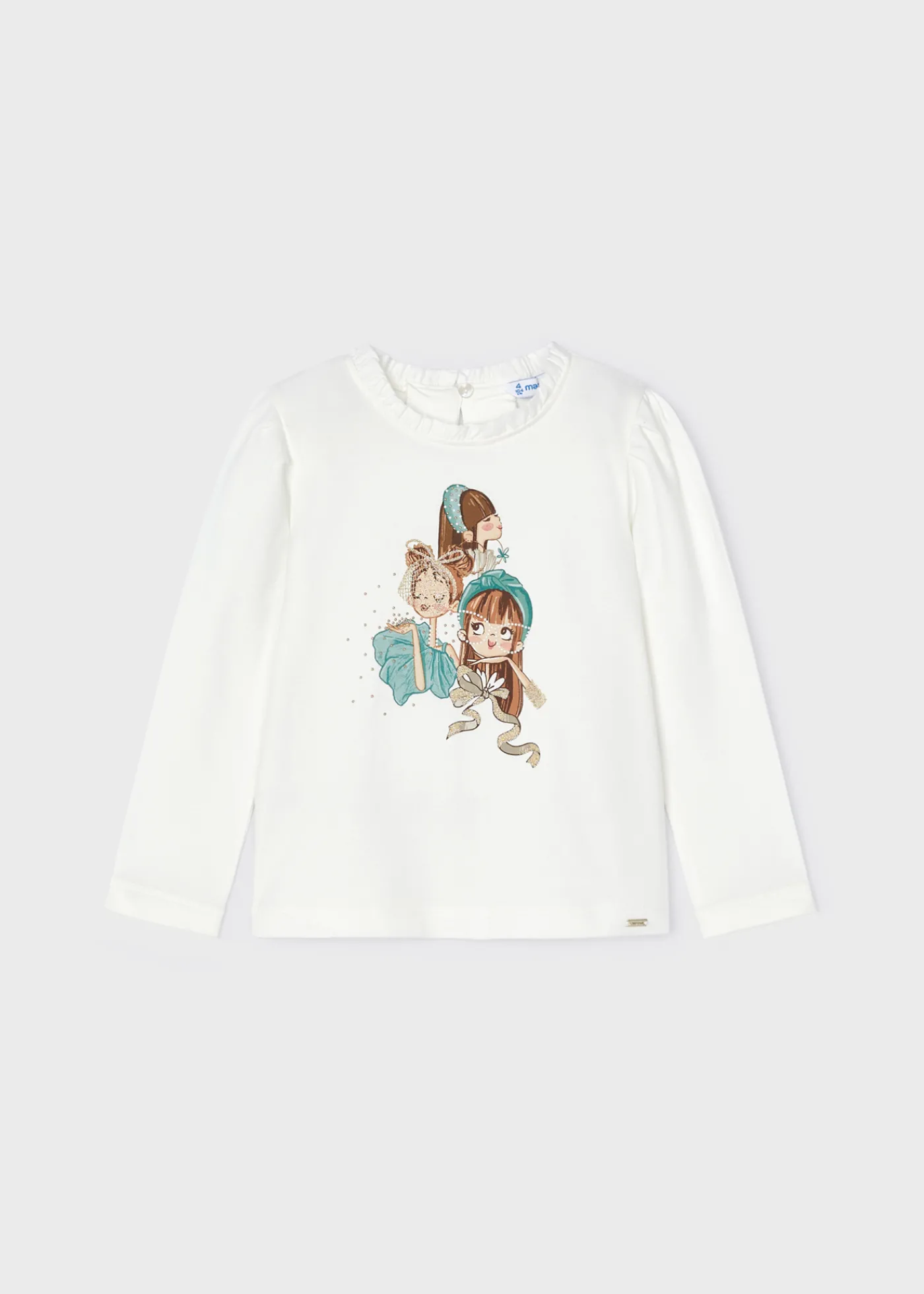 Outlet Camiseta dibujo volante cuello niña Camisetas Y Polos