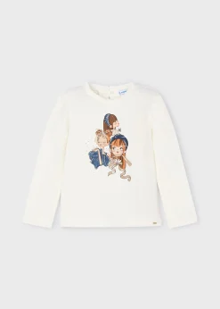 Discount Camiseta dibujo volante cuello niña Camisetas Y Polos