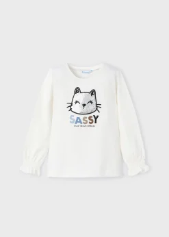 Clearance Camiseta manga fruncida gato niña Camisetas Y Polos