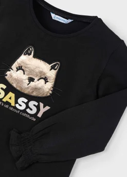 Flash Sale Camiseta manga fruncida gato niña Camisetas Y Polos