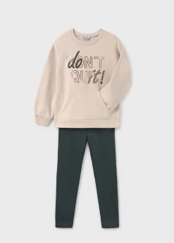 Fashion Conjunto legging y sudadera texto chica Conjuntos