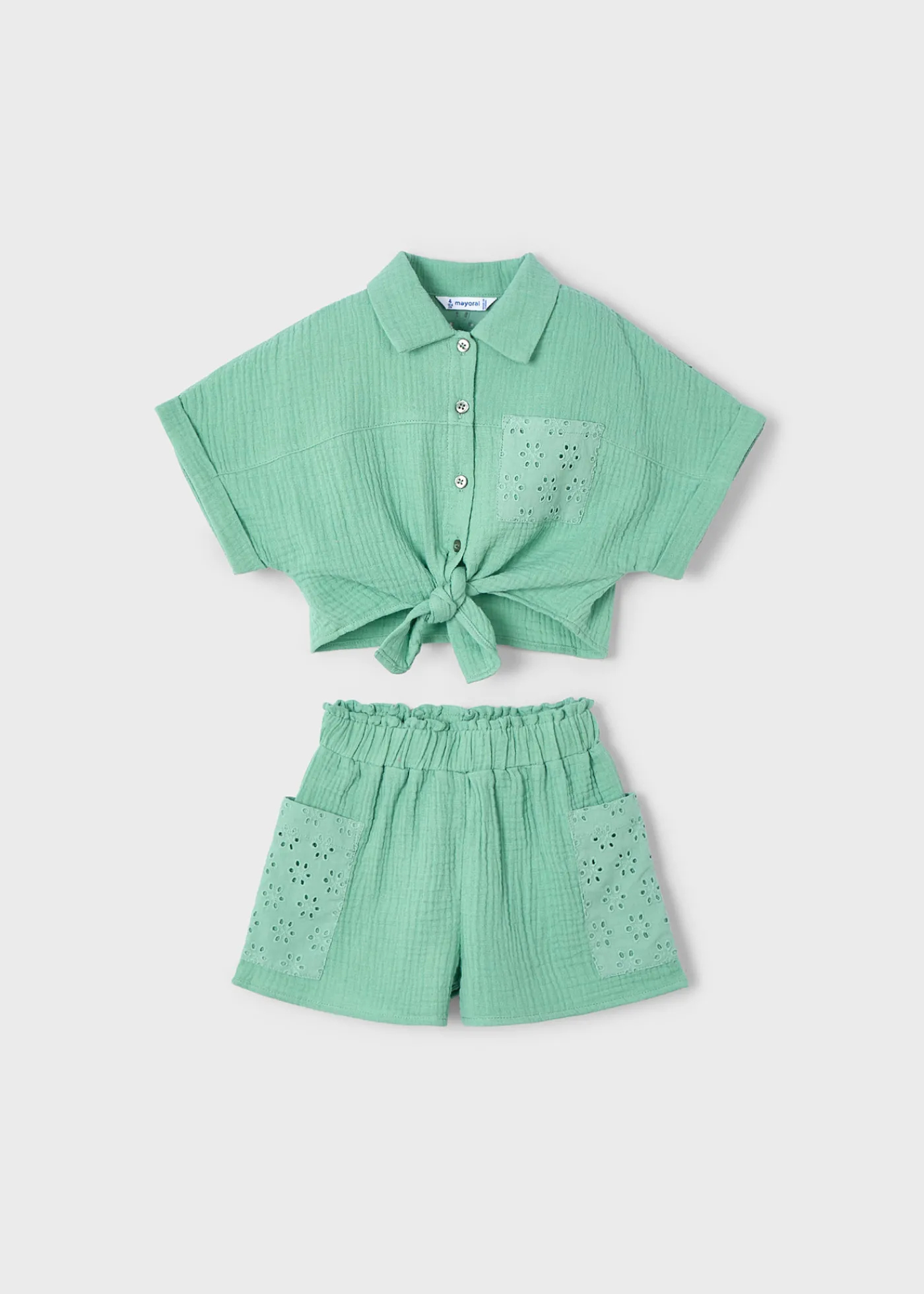 Store Conjunto pantalón corto perforado y blusa niña Conjuntos
