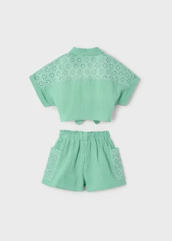 Store Conjunto pantalón corto perforado y blusa niña Conjuntos