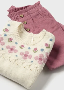 Clearance Conjunto pantalón pana y jersey recién nacida Conjuntos