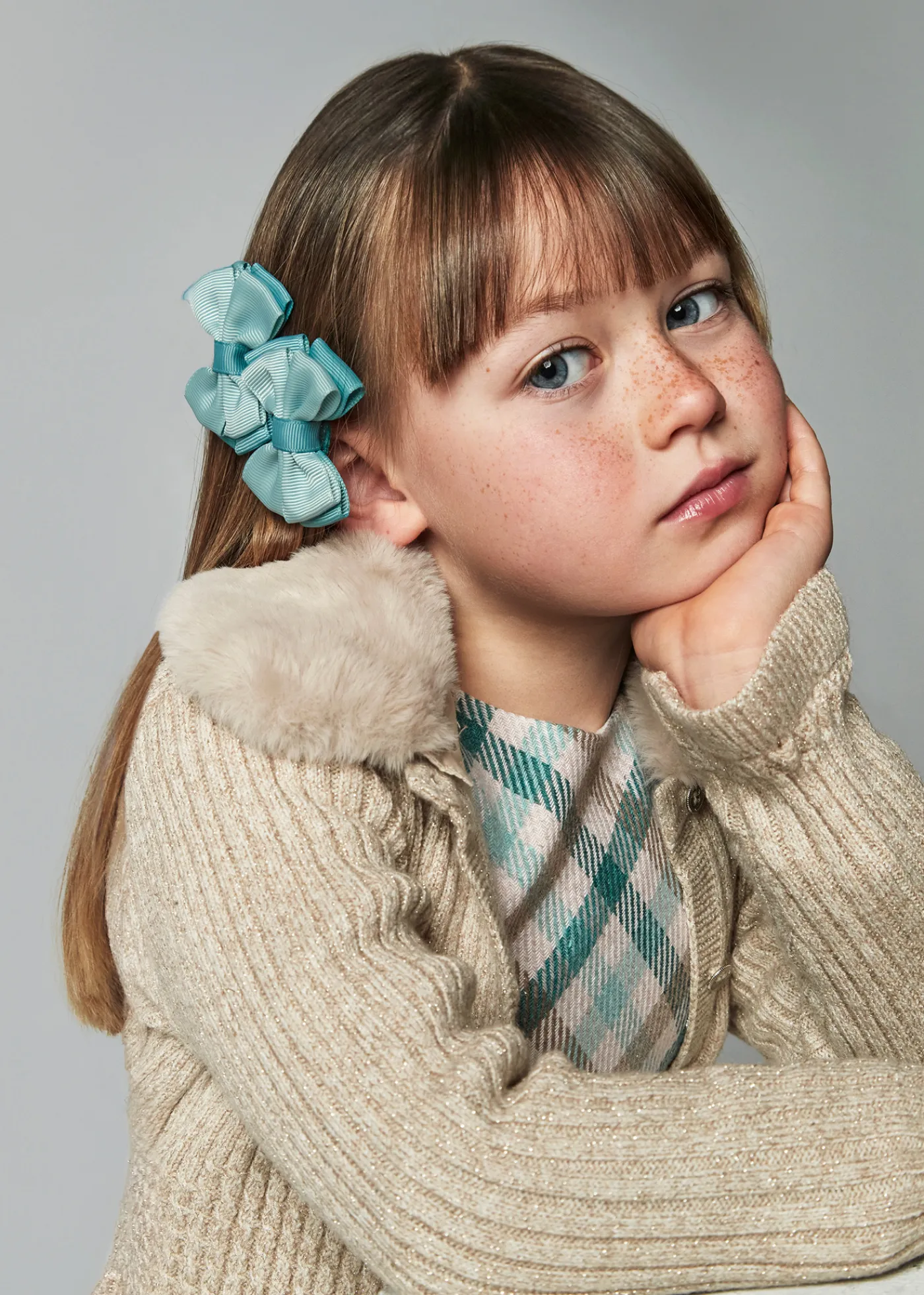 Fashion Rebeca tricot cuello pelo niña Rebecas Y Chaquetas De Punto