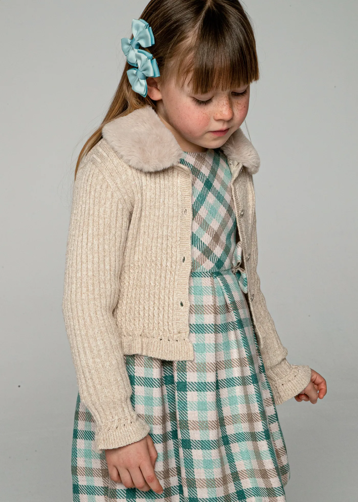 Fashion Rebeca tricot cuello pelo niña Rebecas Y Chaquetas De Punto